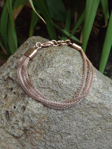 Rose-Toned Stainless Steel 3 Strand Mesh Bracelet