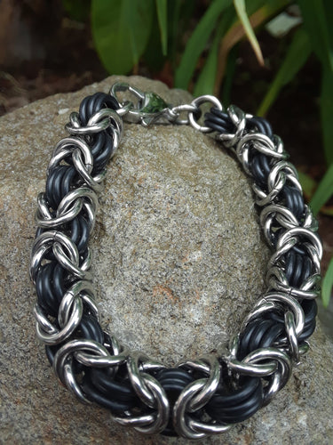 Black Rubber and Stainless Steel Chain Mail Bracelet