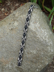 Black Rubber and Stainless Steel Chain Mail Bracelet