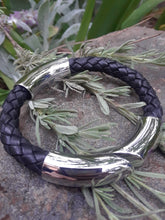Black Leather and Stainless Steel Cuff Bracelet