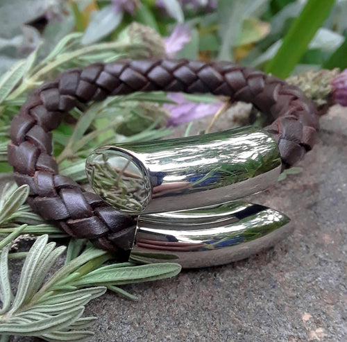 Brown Leather and Stainless Steel Bracelet