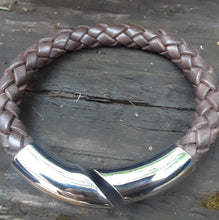 Brown Leather and Stainless Steel Bracelet