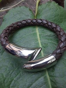 Brown Leather and Stainless Steel Bracelet