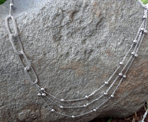Stainless Steel Extra Long, Multi-Textured Chain Necklace