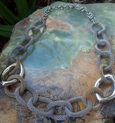 Stainless Steel Two-Toned Mesh Chain Necklace