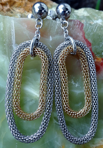 Stainless Steel Two-Toned Mesh Earrings w/ Posts