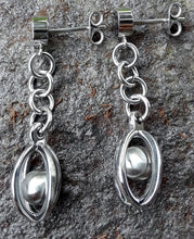 Stainless Steel Ball and Cage Dangle Earrings