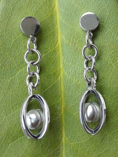 Stainless Steel Ball and Cage Dangle Earrings