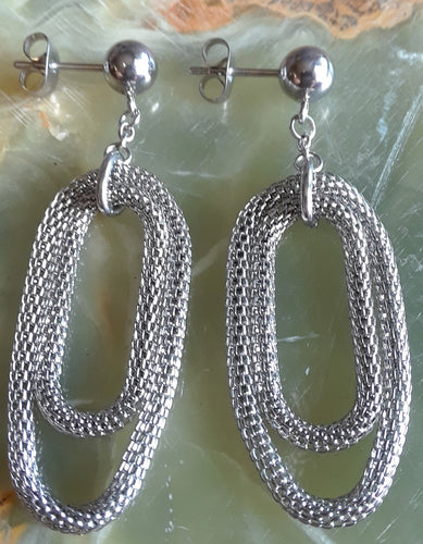 Stainless Steel Double Loop Mesh Earrings