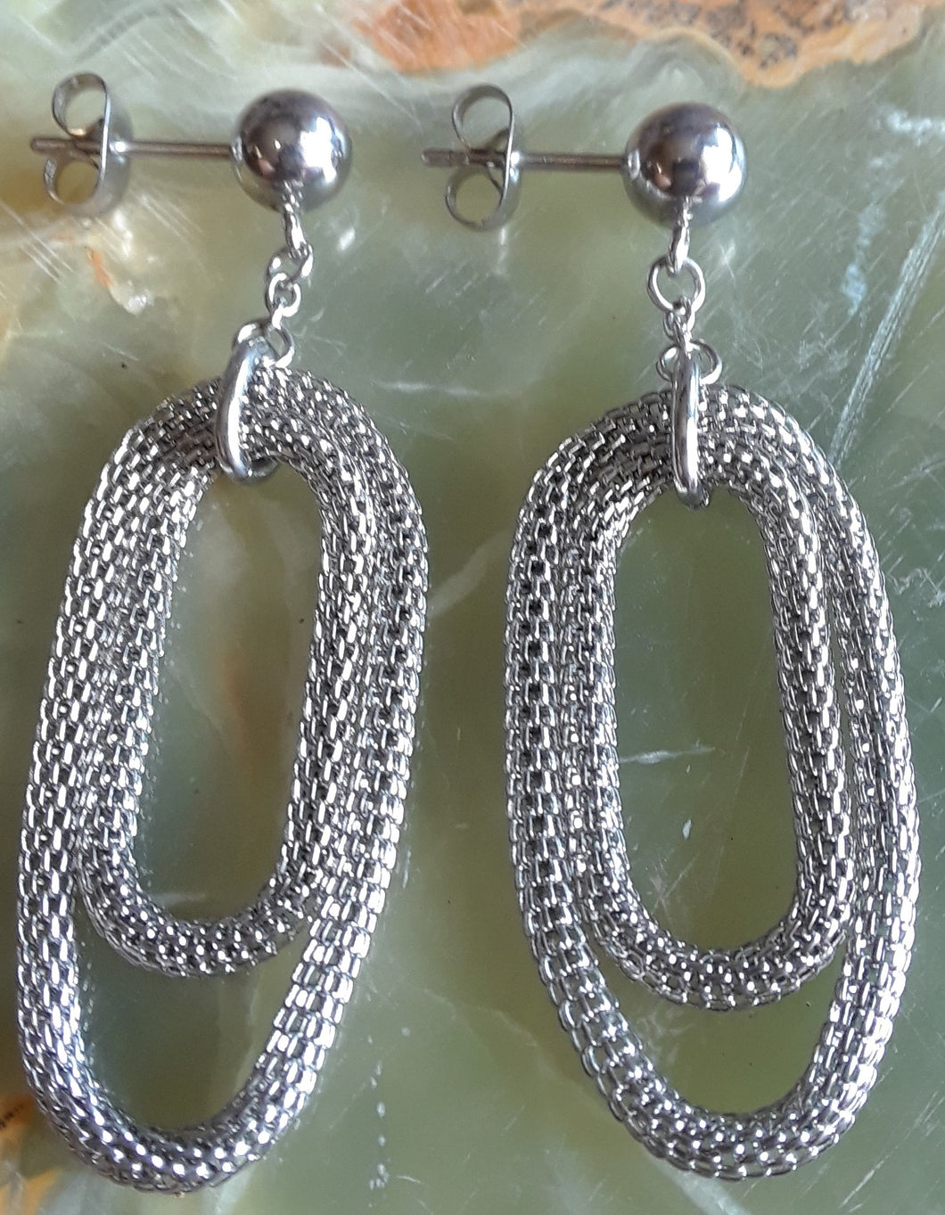 Stainless Steel Double Loop Mesh Earrings