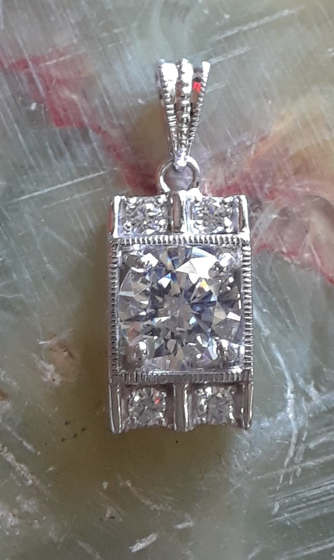 Sterling Silver Rectangle Swarovski Zirconia Pendant