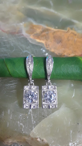 Sterling Silver Rectangle Swarovski Earrings