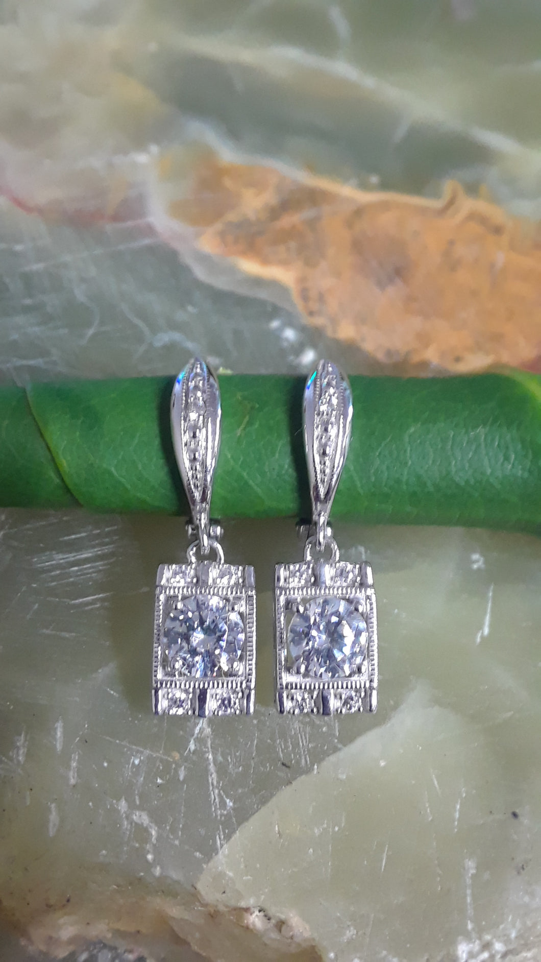 Sterling Silver Rectangle Swarovski Earrings