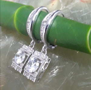Sterling Silver Rectangle Swarovski Earrings
