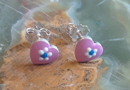 Sterling Silver Pink Heart Earrings