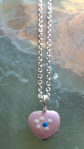 Sterling Silver Pink Heart Pendant With Chain